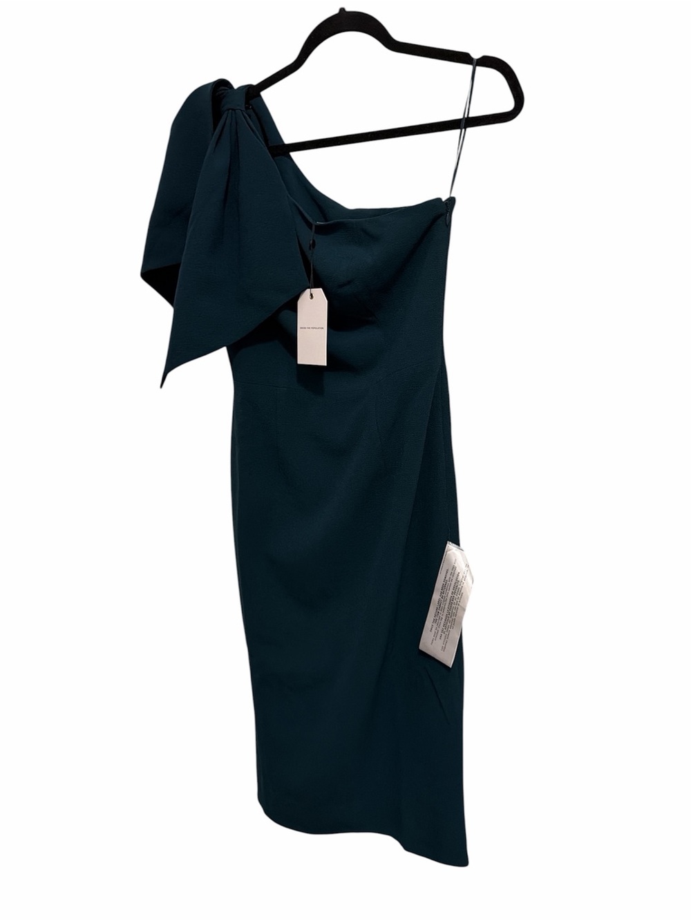 Dress the population NWTOne-Shoulder Dark Green Bow Cocktail Dress